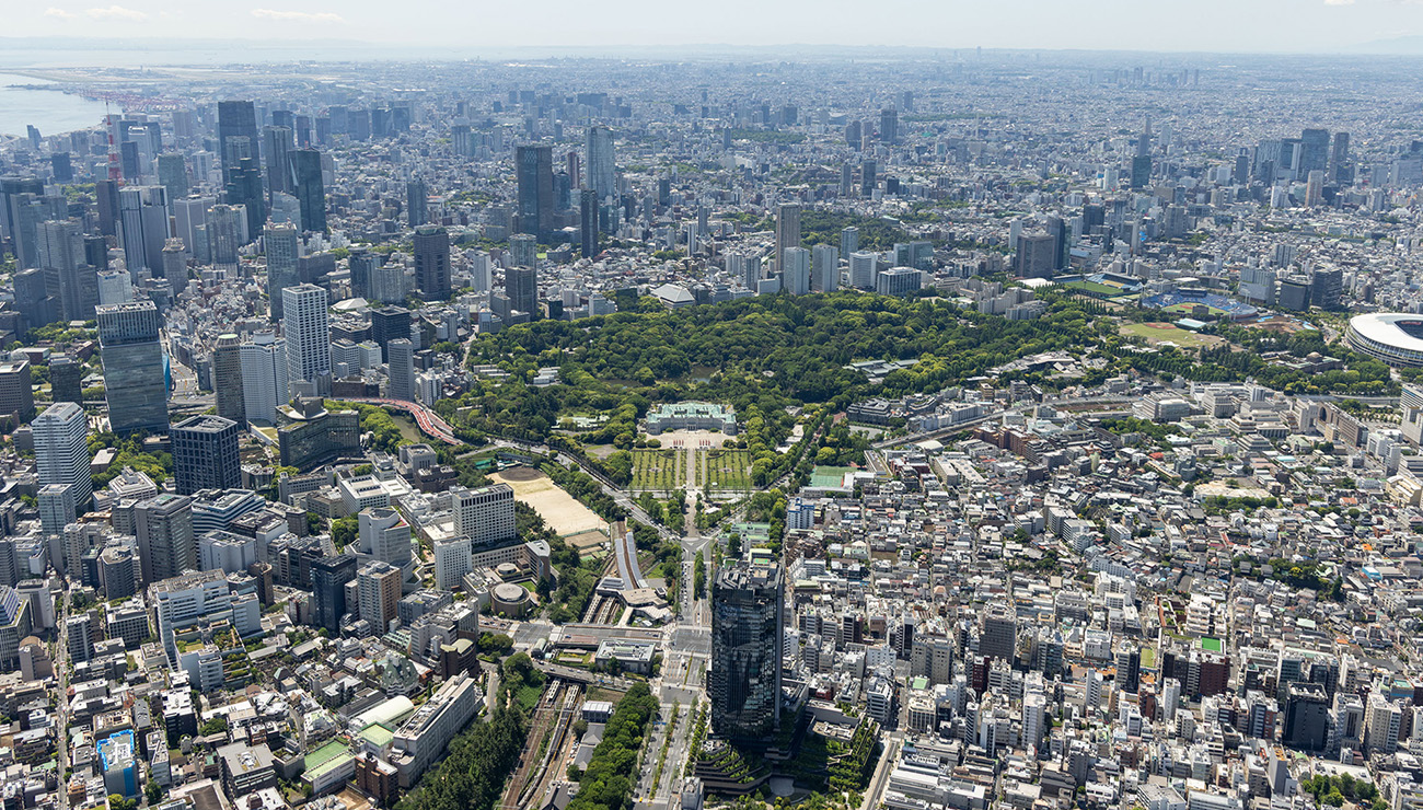 明治神宮 原宿、代々木、新宿空撮