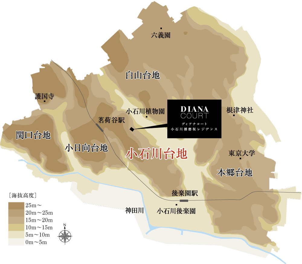 台地概念イラスト ※地図を基に描き起こしたもので実際とは異なります。