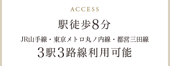 駅徒歩8分 JR山手線・東京メトロ丸ノ内線・都営三田線 3駅3路線利用可能