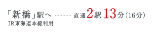 「新橋」駅へ直通2駅13分・JR東海道本線利用