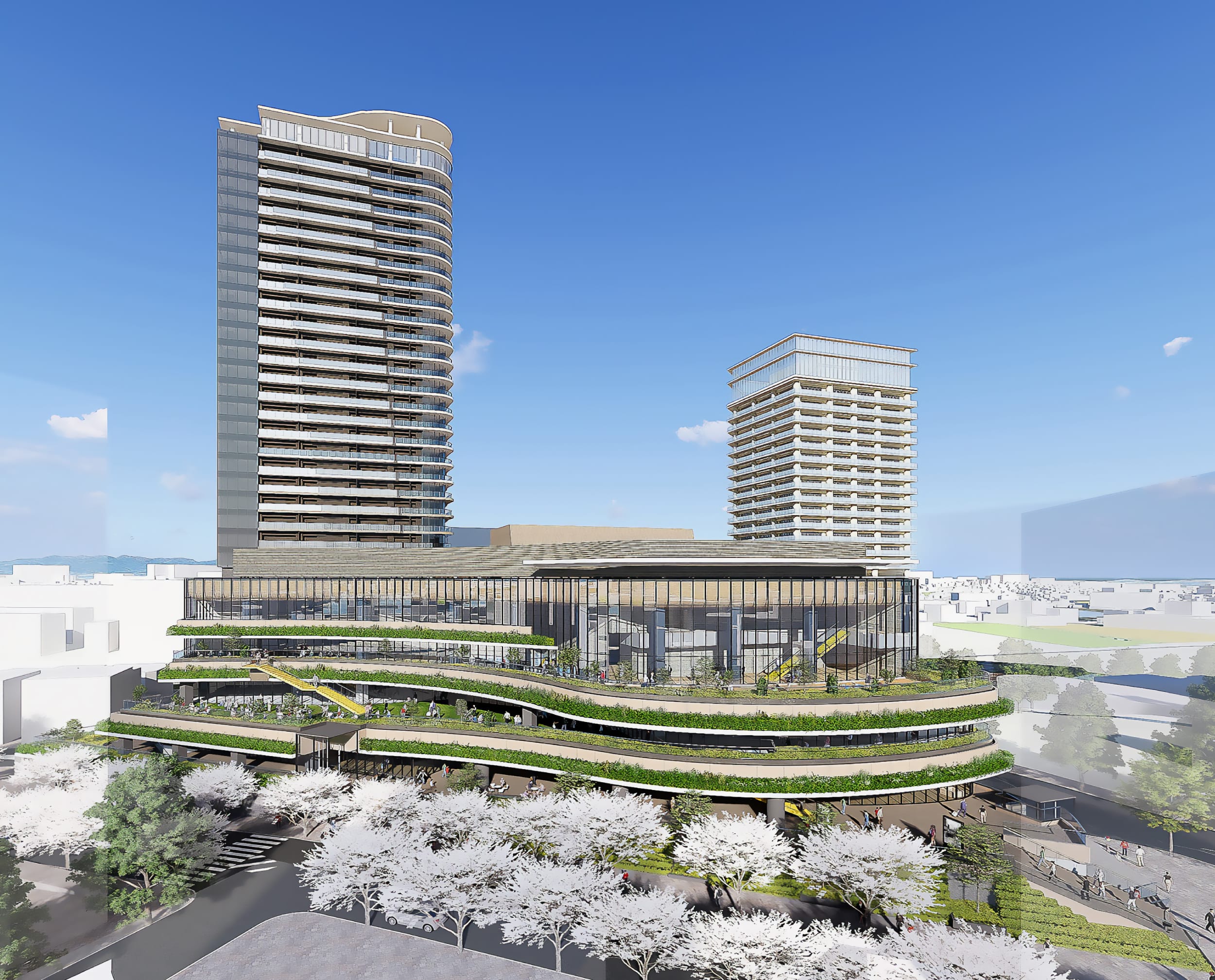 再開発イメージパース  鷺沼駅前地区市街地再開発組合提供