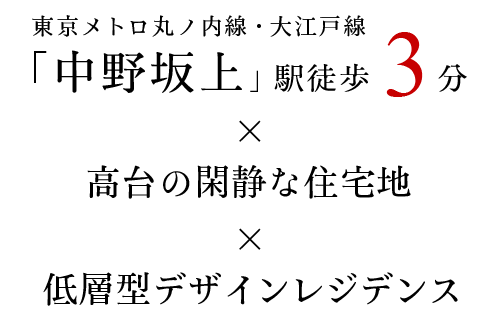 東京メトロ丸の内線・大江戸線「中野坂上」駅徒歩3分×高台の閑静な住宅地×低層型コンパクトレジデンス