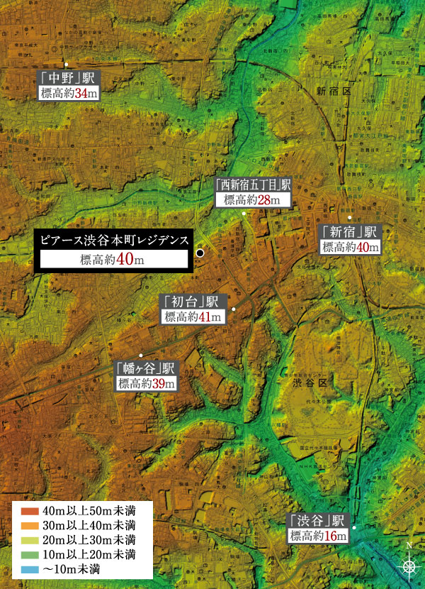 現地周辺の標高概念図